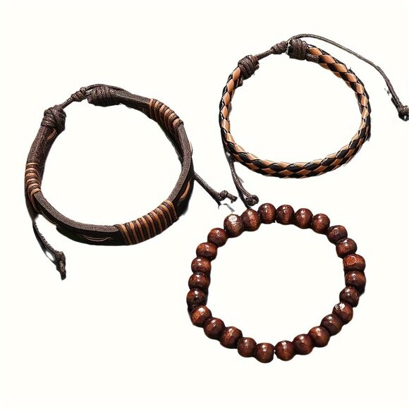 Multi-Layered Leather Bracelet Set - Casual Style PU Leather Bracelets for Men - Picture 7 of 7